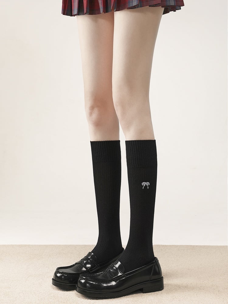 5 Colors Calf Vertical Striped Embroidery Socks Pattern Bow