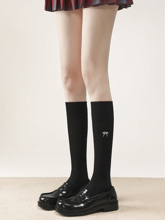 5 Colors Calf Vertical Striped Embroidery Socks Pattern Bow