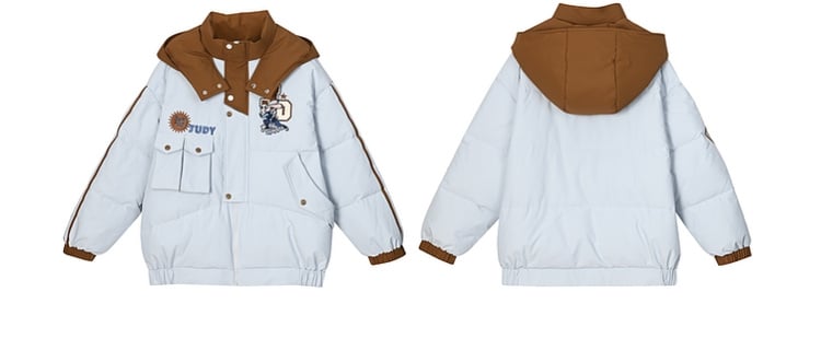 アップリケブルーの厚手フード付きジャケット