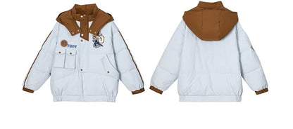 アップリケブルーの厚手フード付きジャケット