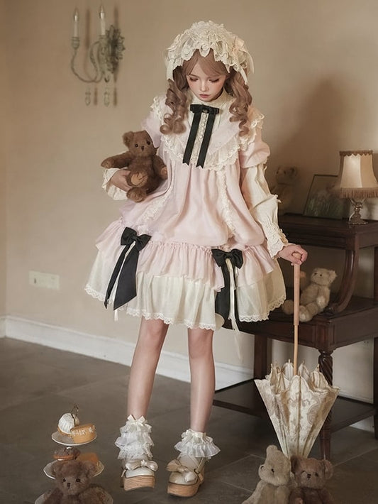 Versatile Bows and Pink Design Dress Lolita Fashion Black Waist Belt Drawstring with