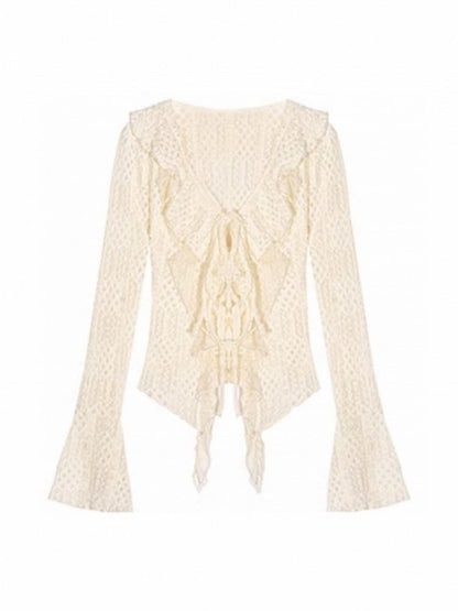 Lace V-Neck Ruffled Punk Beige Wasteland