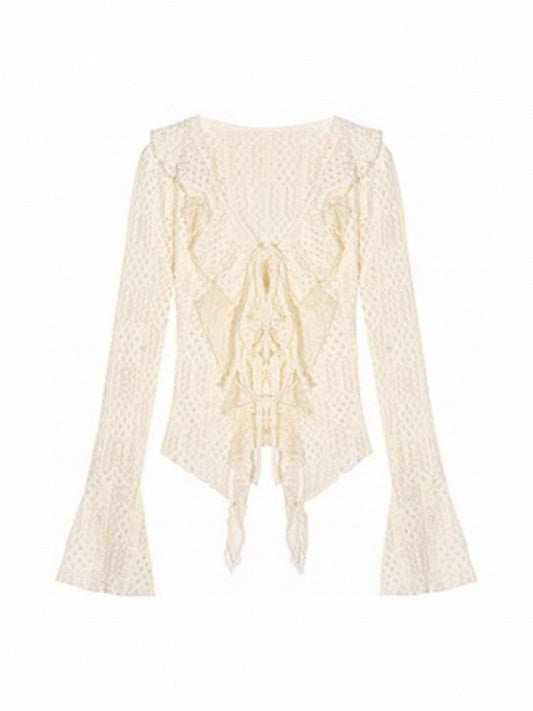 Lace V-Neck Ruffled Punk Beige Wasteland