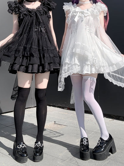 Onyx Landmine Trio: Camisole Dress, Asymmetric Tulle Overlay, Choker - Pink Rabbit