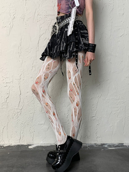 Floral White Y2K Pattern Tights