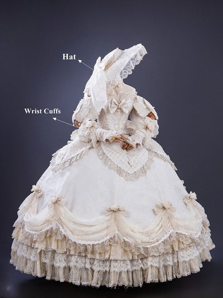Ruffles Gown Lolita and Version Details Off-Shoulder Hime Hanayome Layered Bow with Champagne Long Lace
