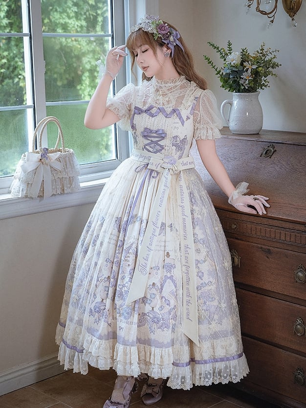 Purple Jumper Plus Lolita Skirt Print Classic Floral Sizes Available Elegant