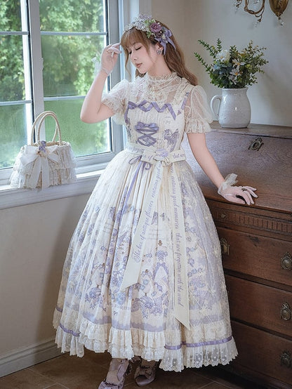 Purple Jumper Plus Lolita Skirt Print Classic Floral Sizes Available Elegant