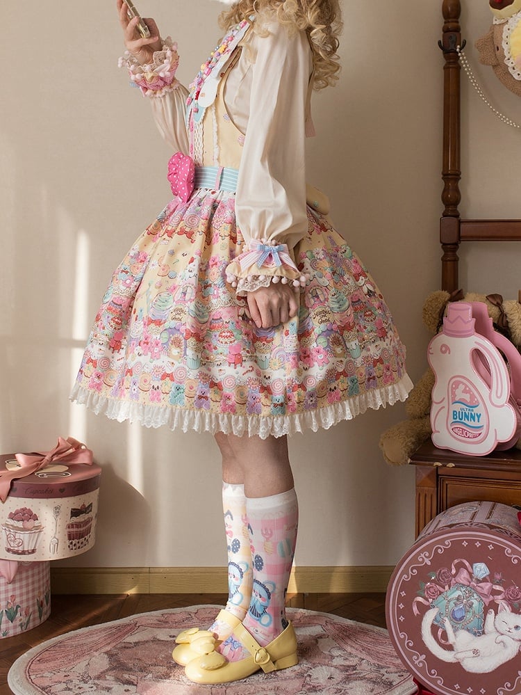 Desserts Gummibärchen Kleid Print und Overall Bär Gelb Lolita