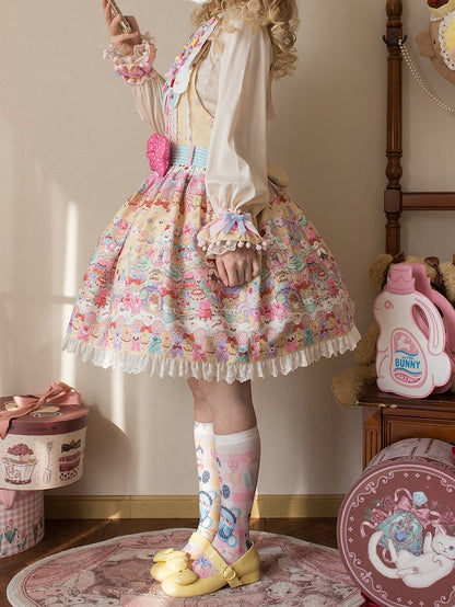Desserts Gummibärchen Kleid Print und Overall Bär Gelb Lolita