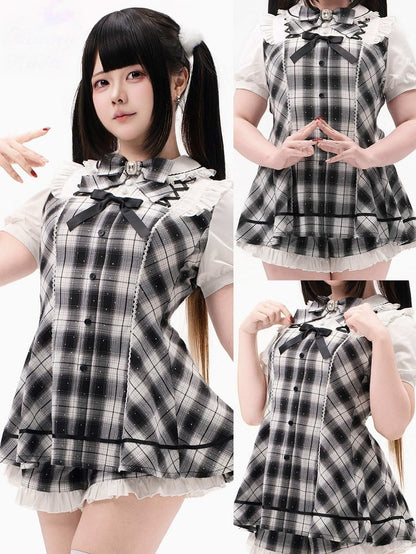 Black & White Plaid Dress with Sparkle & Shorts - Bunny Rush