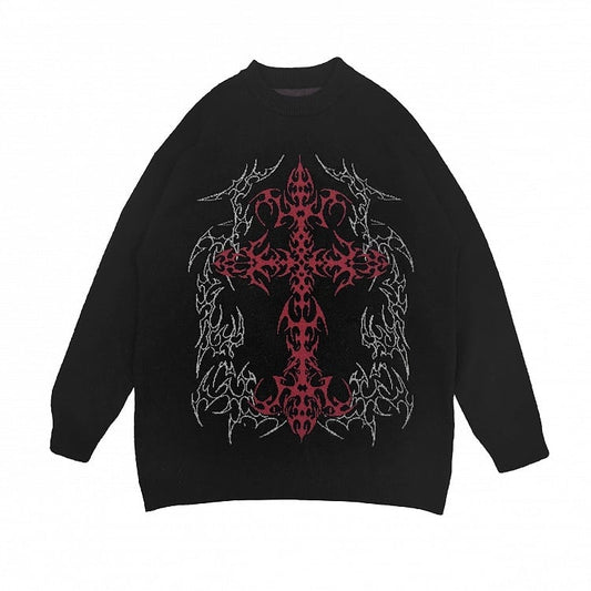 Cross with Black Design Gothic Blood Sweater