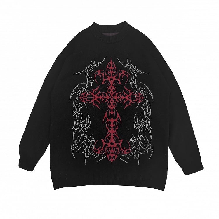 Cross with Black Design Gothic Blood Sweater