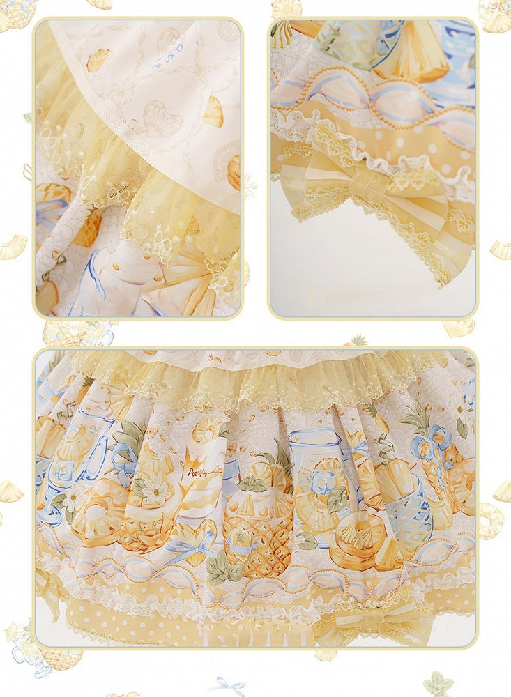 Yellow & Blue Polka Dot Fruit Print Lolita JSK Dress with Lace Details - Badoni B DOLLY Original Design
