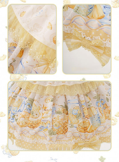 Yellow & Blue Polka Dot Fruit Print Lolita JSK Dress with Lace Details - Badoni B DOLLY Original Design
