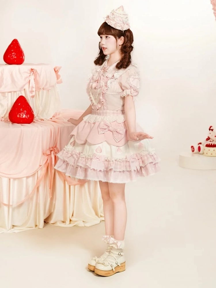 with Blouse Bowknots Lolita Short-sleeved Pink