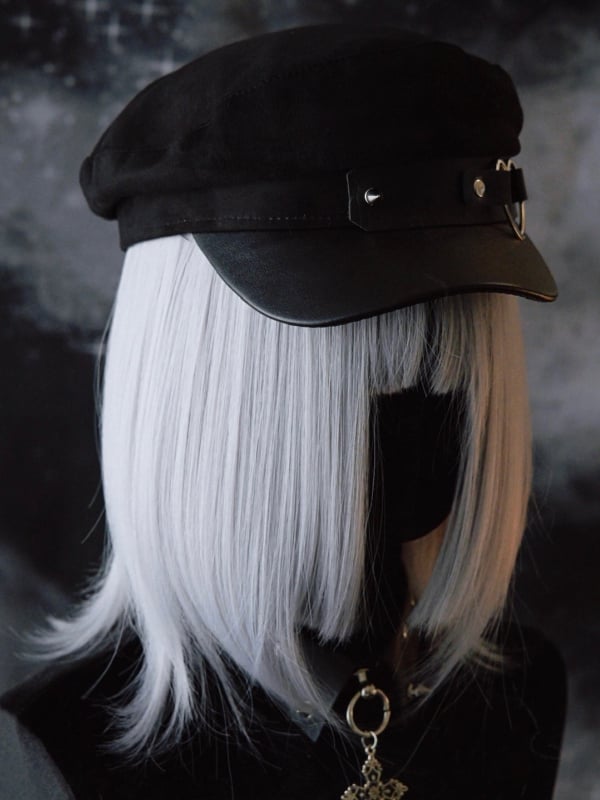 Gothic Details Heart Ring Black Studs Hat Beret