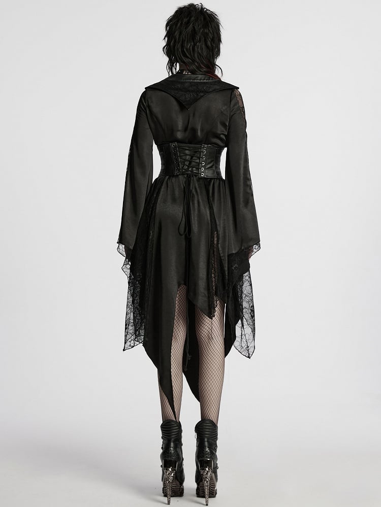 Asymmetric Goth Black Lapel Kimono