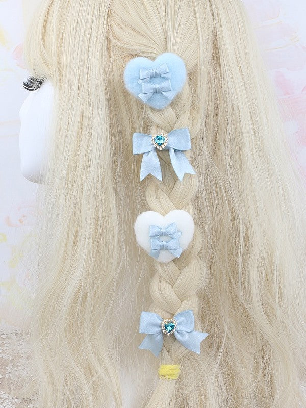 Jirai Plush Heart 10 Options Kei Color Bowknot Hairclips