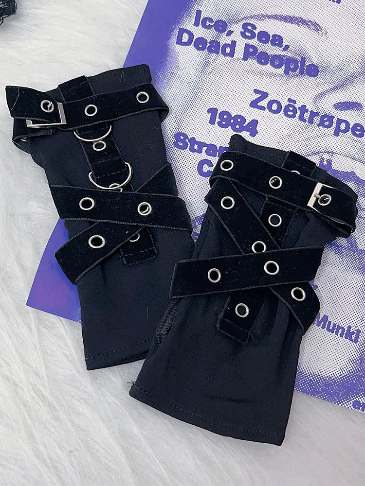 Gloves Decorated Buckle Black Y2K