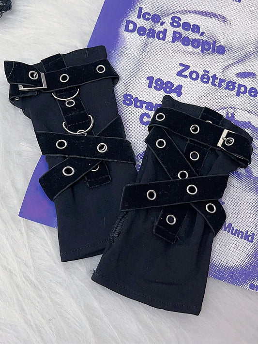 Handschuhe Verzierte Schnalle Schwarz Y2K