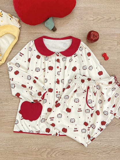 Beige Red Peter Pan Collar Loungewear Set - Tan Tuan