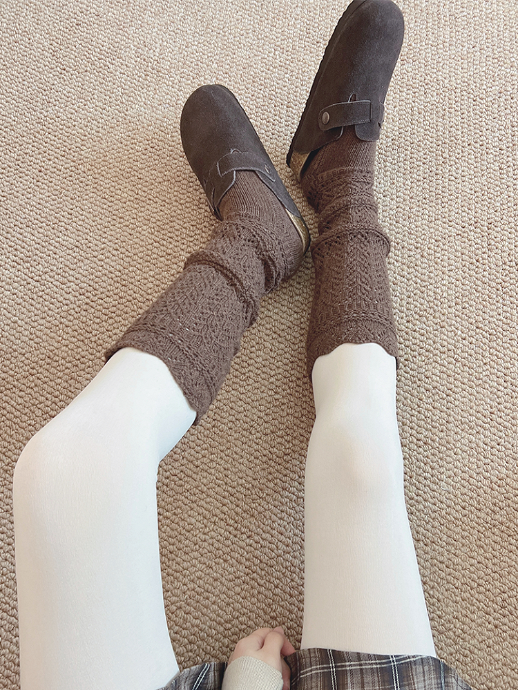 Off-white/Gray/Coffee Sweet Hollow-out Calf Socks