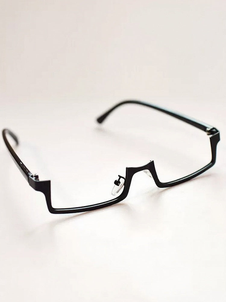 Black Cyberpunk Square Half-Frame Glasses - Mr. Cat