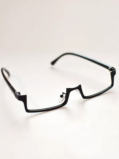 Black Cyberpunk Square Half-Frame Glasses - Mr. Cat