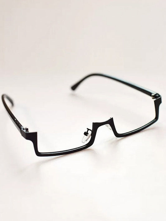 Black Cyberpunk Square Half-Frame Glasses - Mr. Cat