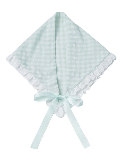 Gingham Lace Trim Headscarf - PINK SAVIOR