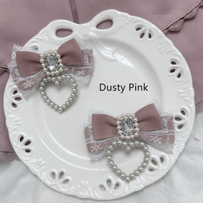 Jirai Kei Haarspangen mit Strasssteinen und Perlen in Herzform und Schleife