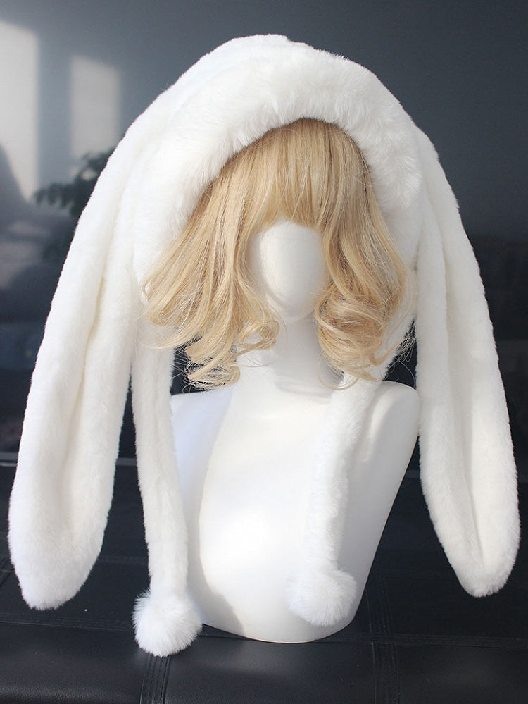 White Oversized Bunny Ear Plush Hat