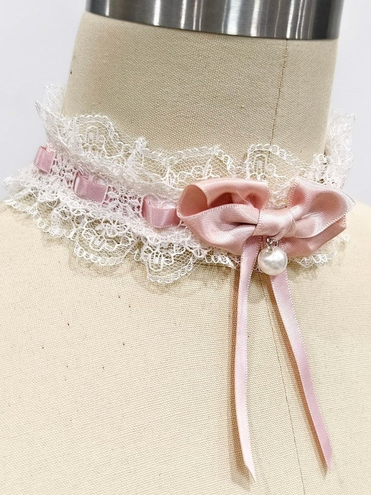 Bow Pink Choker Green Lace Lolita Apricot /