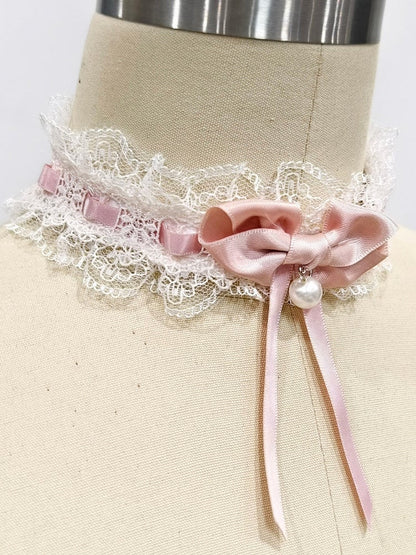Bow Pink Choker Green Lace Lolita Apricot /