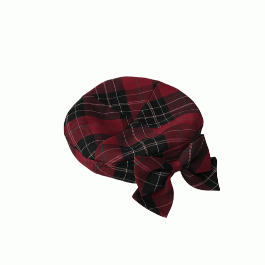 Decorated Bowknot Beret Plaid Red
