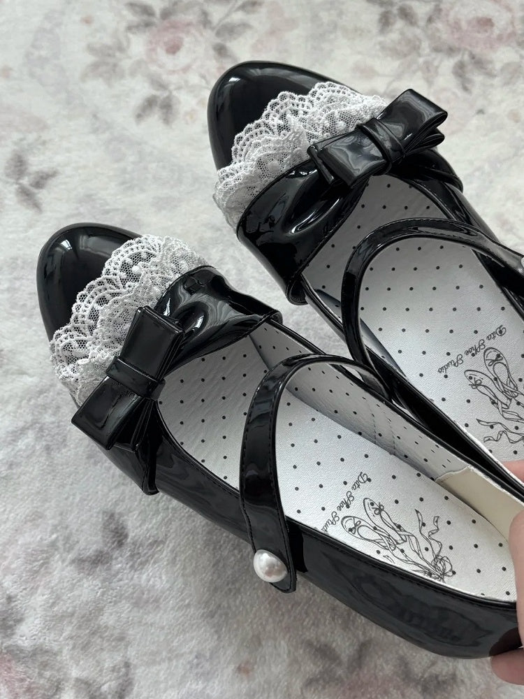 - Sweet Black PU Lace Trim Style Detachable Lolita in Leather Heels