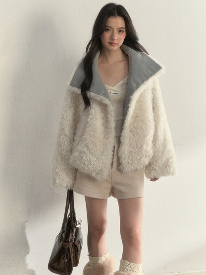 Fur Light Blue Faux Double-sides with Jacket Buckle Cuffs
