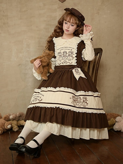 + Brown Dress Brooches Lolita Details Set Long Waist Beige Version Embroidery Belt