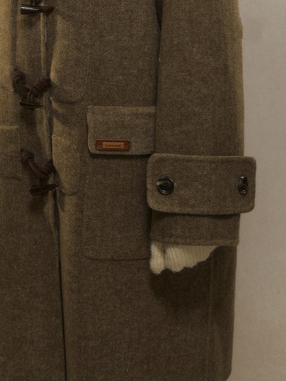 and Duffle Hood Coat with Wool Plaid Brown Lining Long