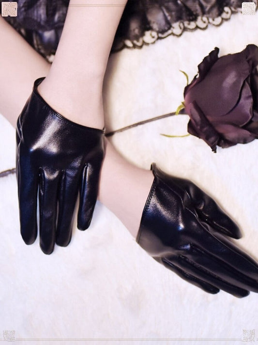 Black Punk Half Palm PU Leather Gloves - Mr. Cat