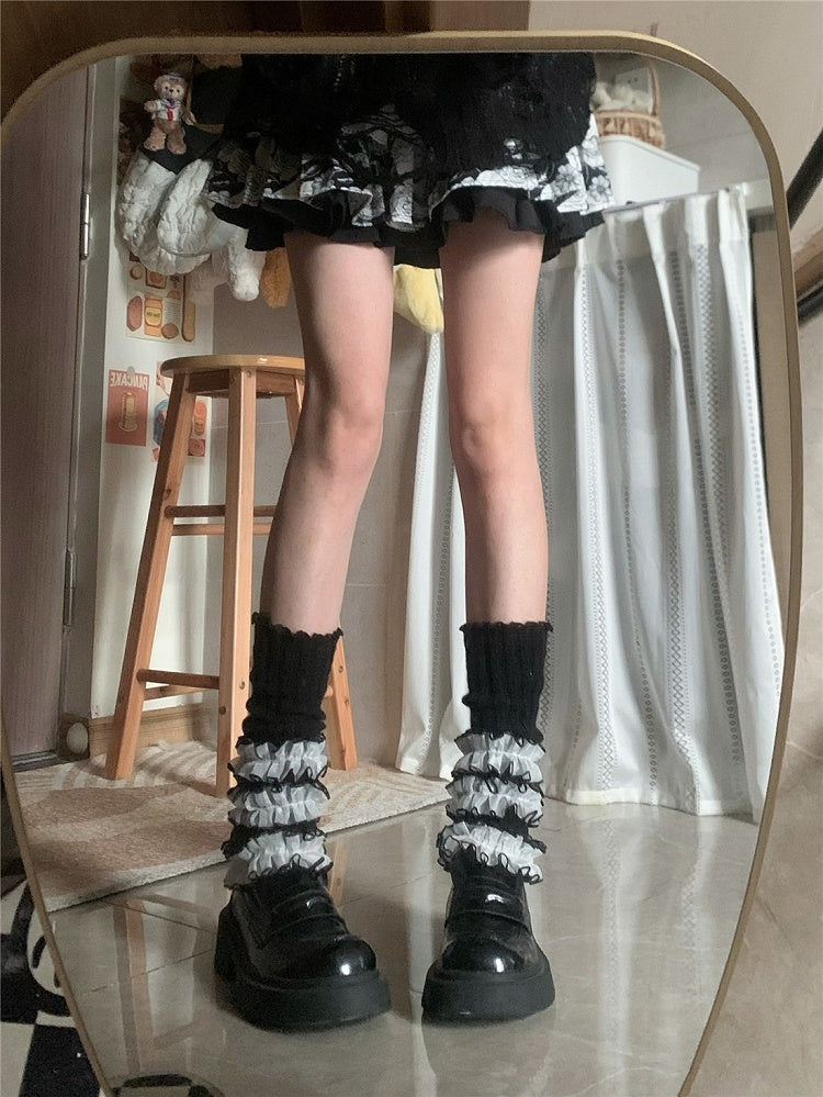 5 with Trim Colors Leg Style Kawaii Knit Warmers Lace