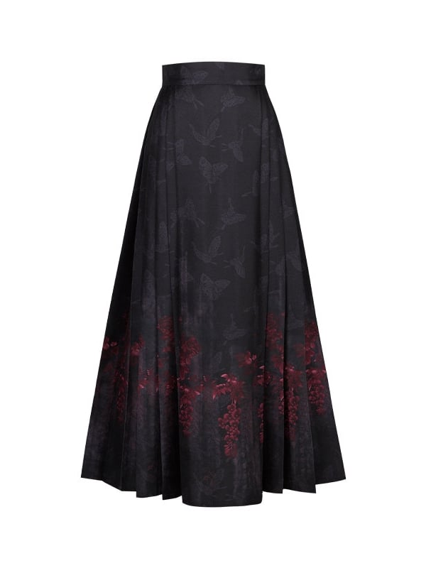 Lolita Print Red Horse-face Skirt Gothic Butterfly Black Rose Han