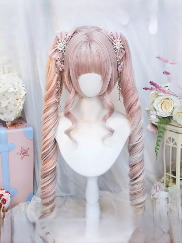 Wig Cut Ponytails Bob Short Double With Curly Pink