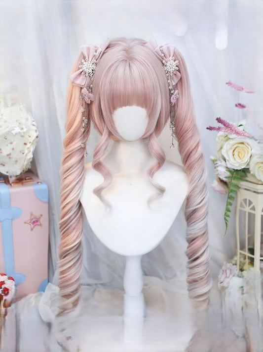 Wig Cut Ponytails Bob Short Double With Curly Pink