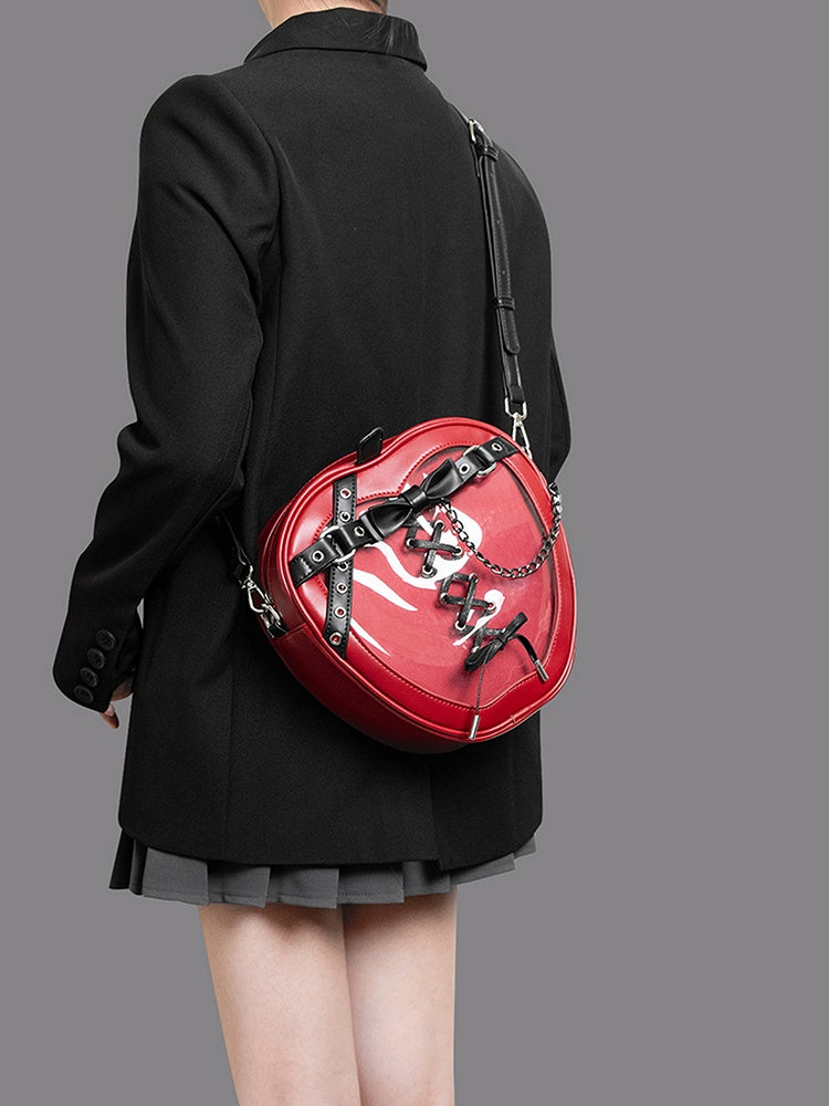 Red Apple Lace-up Detail Design Black Bag Small/Big Ita Size