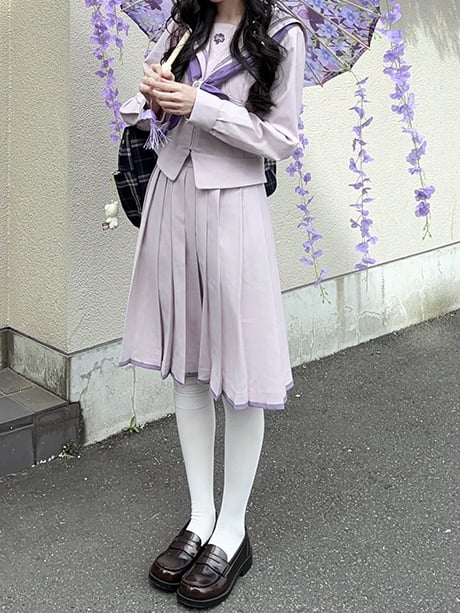 Preppy Style Uniform Lila Version JK Top Ärmel Kragen Sailor Lange