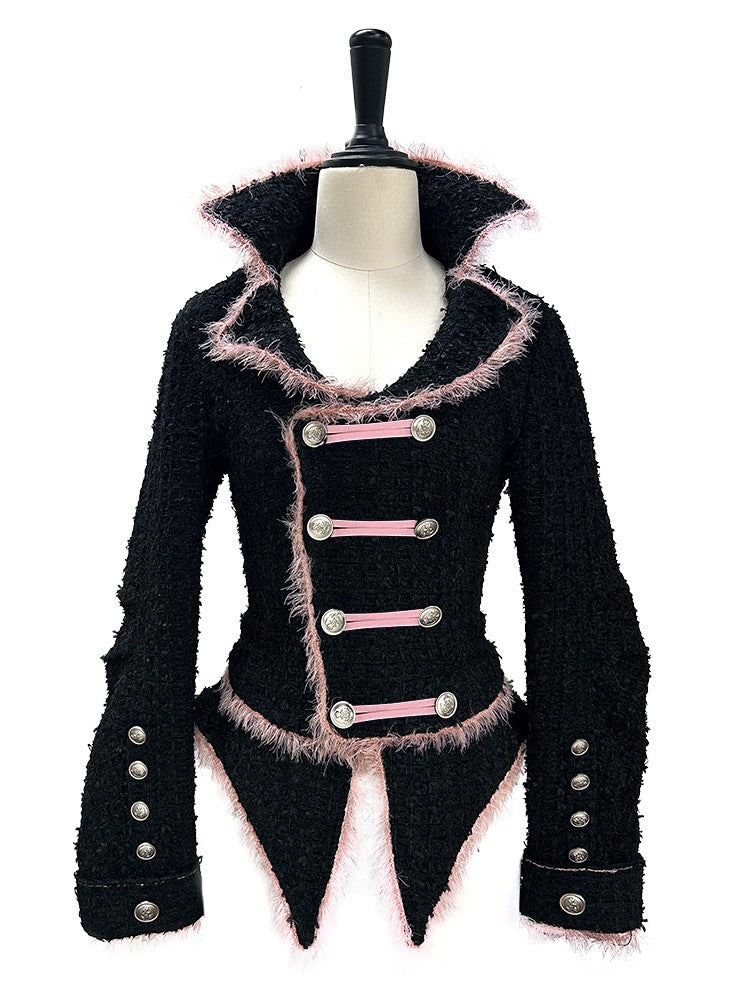 Hime Gyaru Black & Pink Tweed Double-Breasted Blazer