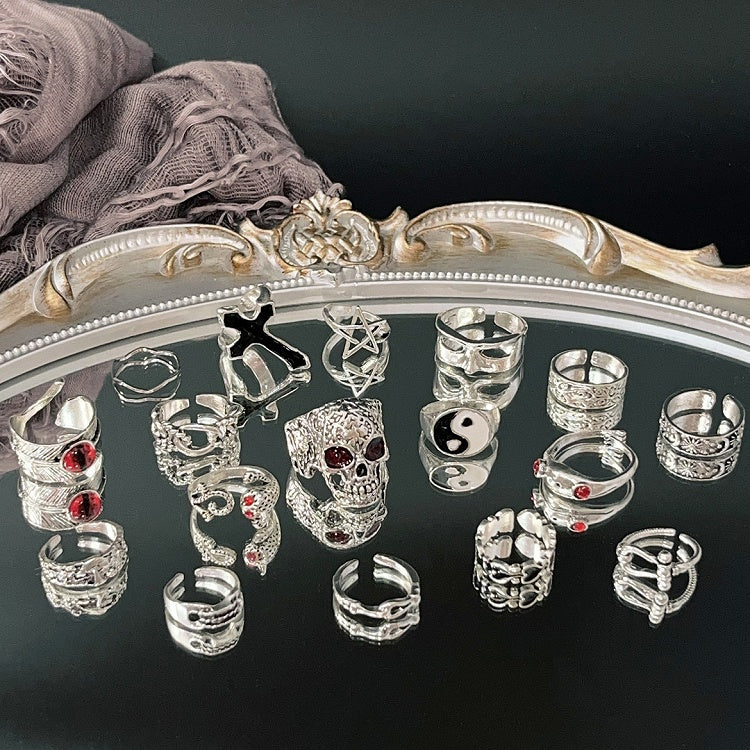 Y2K Silver Rings Set Glamorous 16
