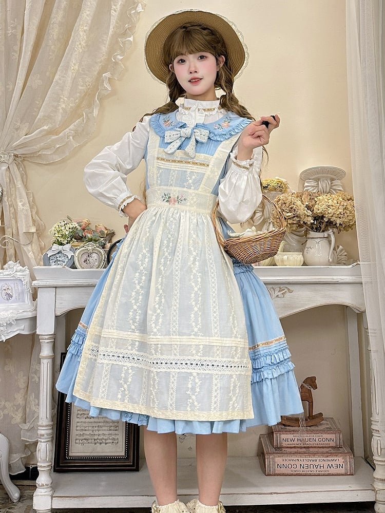 Embroidered Apron Floral Lolita Beige
